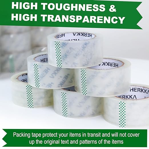 HERKKA Clear Packing Tape, 36 Rolls Heavy Duty Packaging Tape for Shipping Packaging Moving Sealing, Thicker Clear Packing Tape, 1.88 inches Wide, 65 Yards Per Roll, 2340 Total Yards