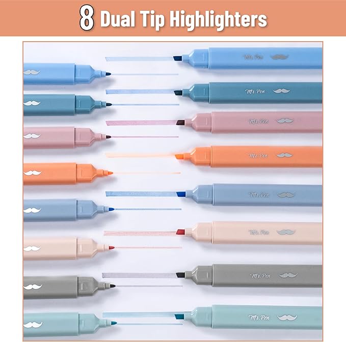 Mr. Pen- Aesthetic Bible Highlighters No Bleed Through Assorted Color, 8pcs, Ocean Mist, Cute Highlighter Dual Tip for Journaling Supplies and School Accessories, Bible Highlighters and Pens No Bleed