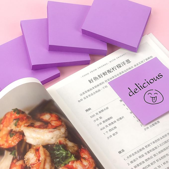 Sticky Notes 3x3 Pop Up with Bright Colors (Purple), 4 Pads 90 Sheets/Pad | Bright Purple Pop Up Self-Stick Notes Pads, 360 Sheets Total, Perfect for Daily Reminders, Study Notes, and Office Memos