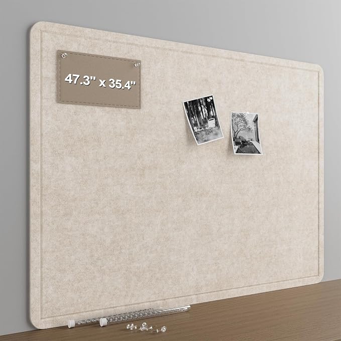 Felt Bulletin Board for Wall 48" x 36" Unfolded Size, Large Frameless Felt Pin Board, Soft Cork Board Alternative for Office, Home Planning, Notes, Photos & Wall Decor, Foldable Shipping, Easy Install