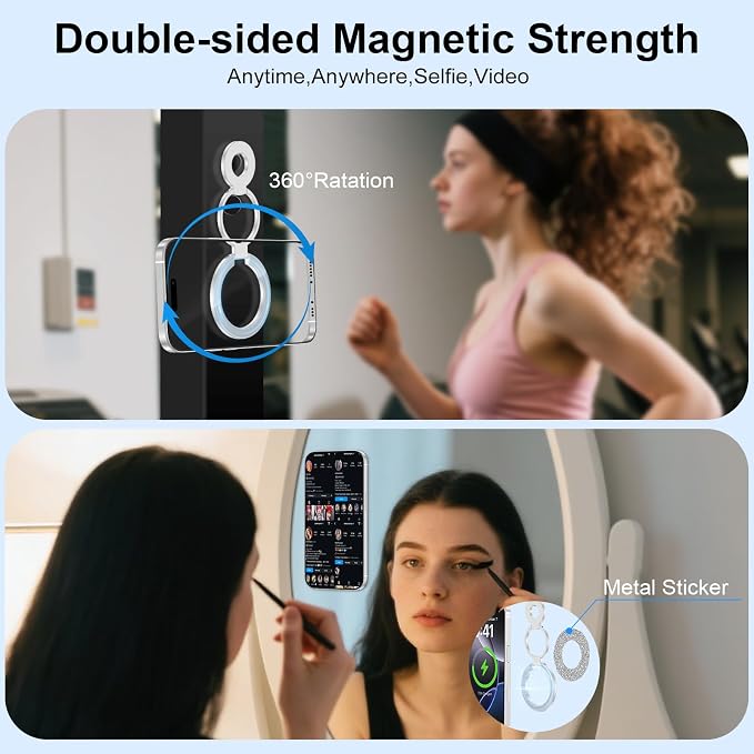 Magnetic Finger Phone Grip Holder Dual-Sided Magnet Gym Finger Ring Loop Adjustable MagSafe Finger Ring for iPhone 17 Pro Max Air 16e 16 15 14 13 12 Pro Max,Samsung,Phone Stand for Magnetic Car Mount