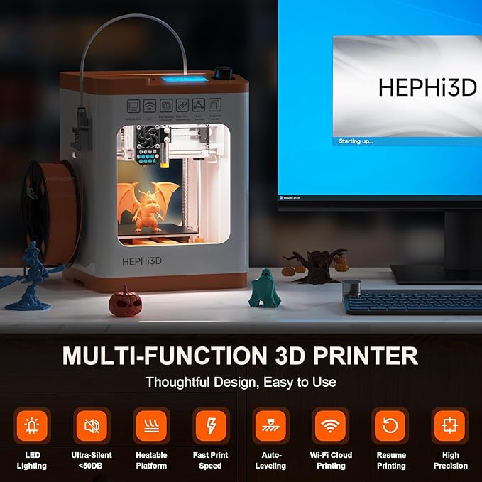 Upgraded Tina2S 3D Printer, HEPHI3D 3D Printers WiFi Cloud Printing Auto Bed Leveling, Fully Assembled Mini 3D Printers for Beginners, Silent Print, Fully Open Source DIY 3D Printer for Home, School