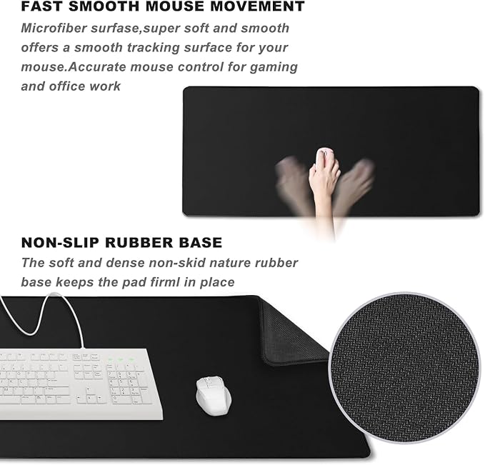 Large Mouse Pad Desk Mat Large Office Desk Pad with Stitched Edges, Gray | 31.5" x 15.7" Mousepad Non-Slip Waterproof Rubber Base PC Laptop Home Office Accessories