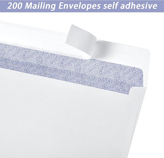 Zonon 4 Sizes Seal Flap Self Stick Envelopes with Strong Peel, Businesses Envelopes Designed for Secure Mailing, 200 Pieces, 10 x 13 Inch, 6 x 9 Inch, 4-1/8 x 9-1/2 Inch, 3-5/8 x 6-1/2 Inch