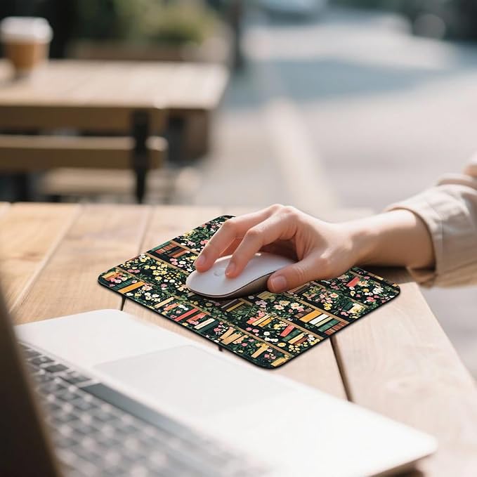Mouse Pad for Desk with Stitched Edge, Premium Cute Washable Mouse Pads. Computer Mousepad with Non-Slip Rubber Base, Mousepads for Laptop, 9.25x7.75x0.12 inch (Bookish Blooms)