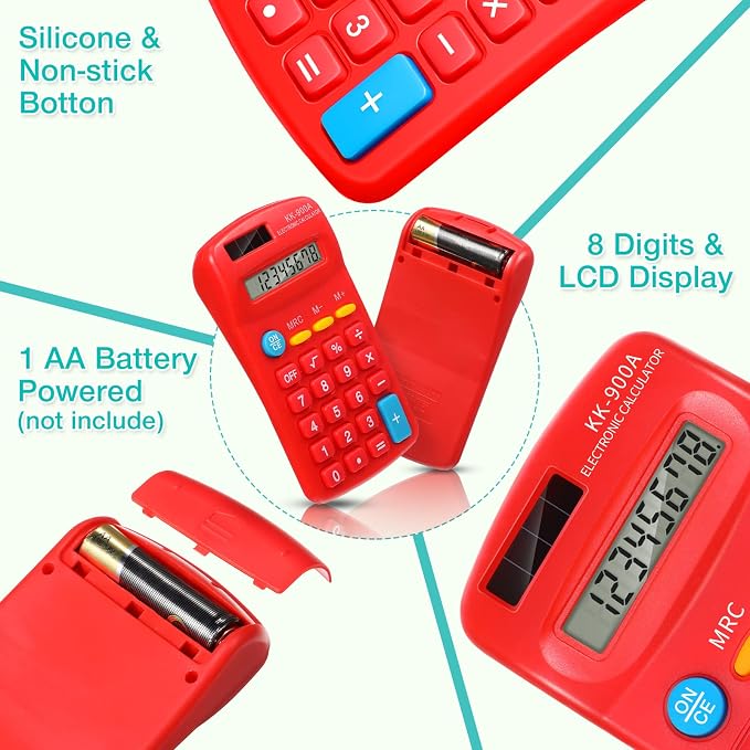 Flutesan 30 Pack Pocket Calculator,Green, Red, Blue | Mini 4 Function Calculators, for Students Kids, Small Battery Powered Bulk, Basic Handheld, for School Classroom Home Office