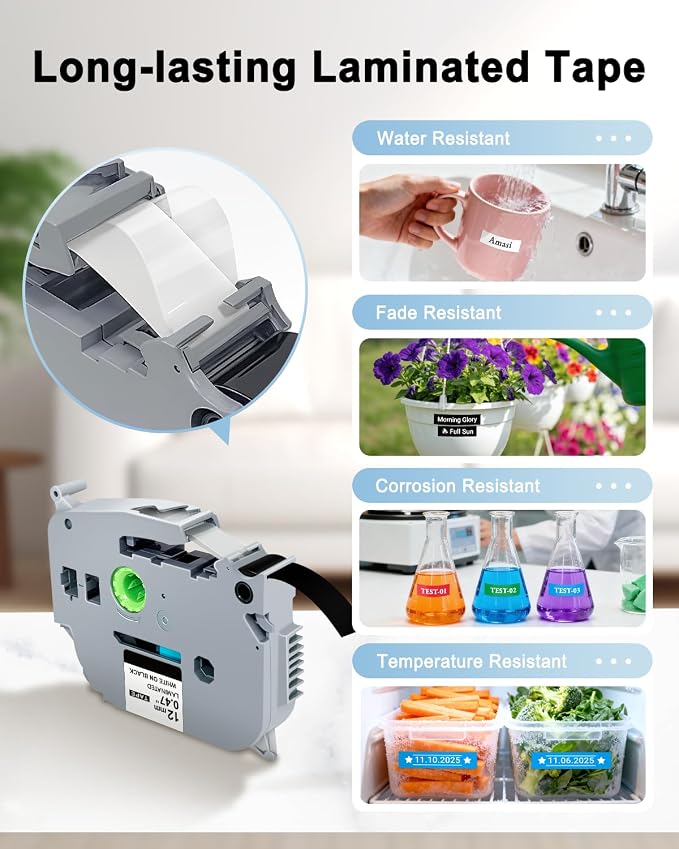 5 Multicolor TZ Tapes Replace for Brother P Touch Label Tape TZe | 12mm 0.47 Laminated Colored Tape TZe 231-735 White/Black/Red/Blue/Green for Brother Ptouch PTD210 PTP300BT PTD600 PT1280