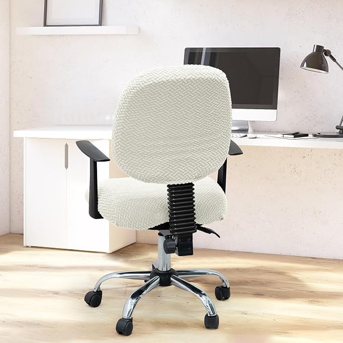 MIFXIN Computer Office Chair Cover Stretch Elastic Slipcover 2 Piece Jacquard Computer Chair Seat Covers Furniture Protector for Office Home, Only Covers, No Chair (White)