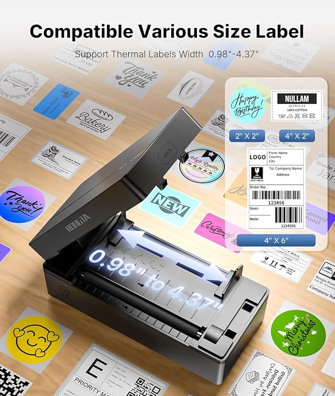 Rongta Bluetooth Thermal Shipping Label Printer, Wireless 4x6 Label Printer for Shipping Packages&Small Business, Compatible Windows/Mac/Android/iOS, Support USPS, UPS, Etsy, Shopify, RP425