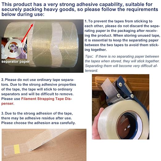 Valley'sYuMiao 3Pack, Mono Filament Strapping Tape, 2in×35yds, 105yds Total, Fiberglass Reinforced Packing, Heavy Duty Wearproof Tape, Extra Thickness 5.5 mils