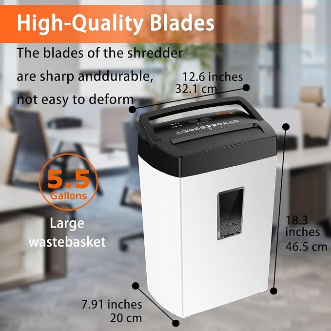 Bonsaii 12-Sheet Cross Cut Shredder, P-4 High Security, 5.5 Gal, Heavy Duty for Home Office, Shreds Paper, Credit Card, Mail, Staples, with Transparent Window, White & Black