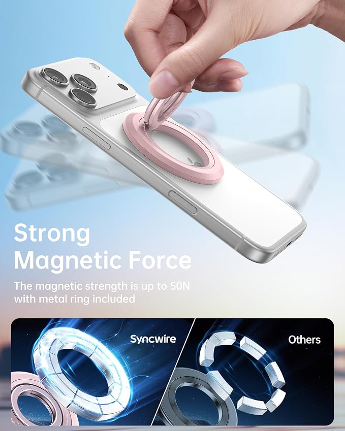 SYNCWIRE Magnetic Phone Ring Holder, for MagSafe Phone Grip Stand Kickstand | 360° Rotation, Double-Sided Magnet, Cell Phone Grip Finger Holder, for iPhone 17 16 15 14 13 12 Pro Max, MagSafe Accessories