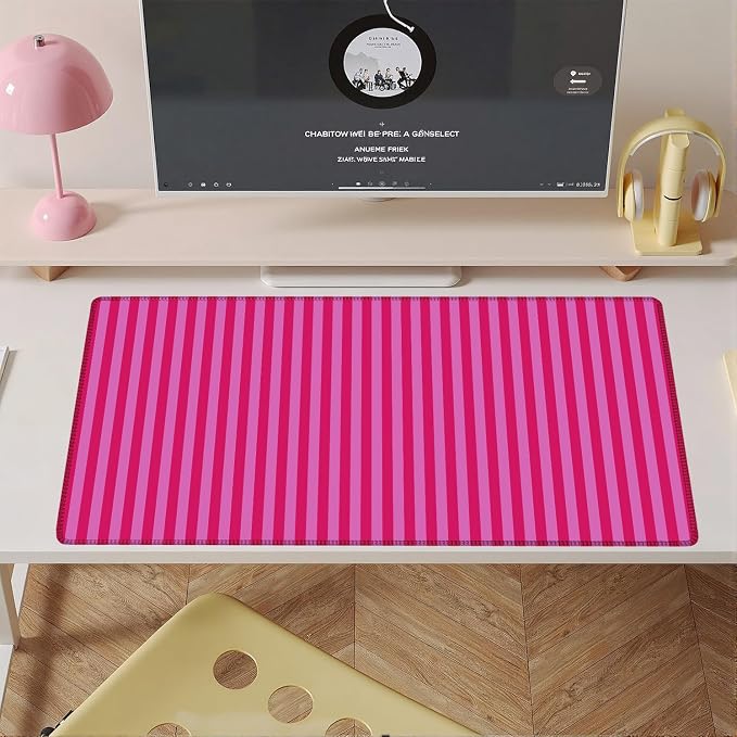 Hot Pink Striped Desk Mat Cute Pastel XXL Large Gaming Mouse Pad Desk Pad Kawaii Aesthetic Cozy Keyboard Laptop Computer Mat Home Office Decor for Women 31.5 * 15.7"
