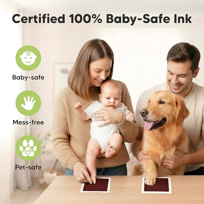 1-Pack Inkless Baby Hand and Footprint Kit - Mess Free Ink Pad for Newborn Keepsake, Dog Nose & Paw Print Kit, Clean Touch Ink Pad for Baby Hand & Footprints, Ideal New Mom Gifts (Auburn, Jumbo)