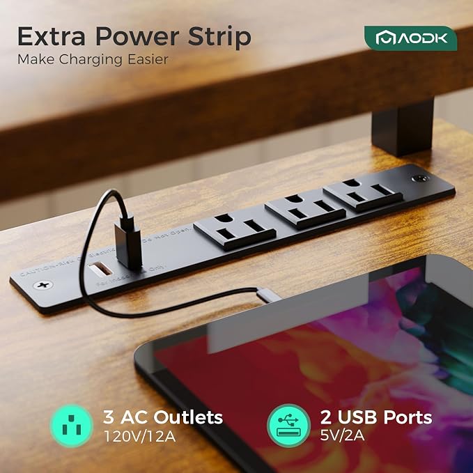 AODK 55 Inch Standing Desk with Drawers & Keyboard Tray, Rustic Brown | Power Outlet, LED Lights, Monitor Stand, Cable Management Tray, 3 Memory Heights, 29.9"-46.1" in Range