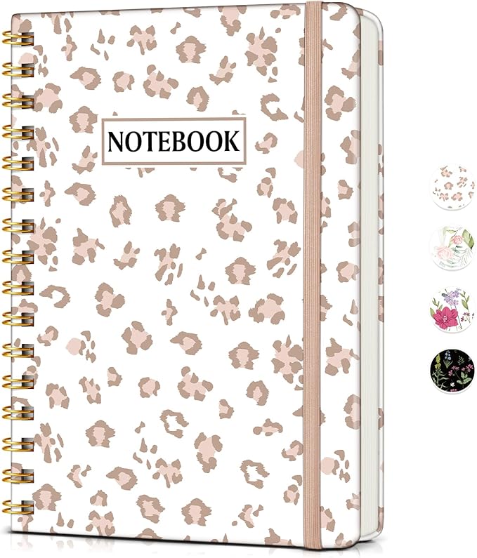 Lined Spiral Journal Notebook for Women, A5 Cute Hardcover Spiral Journals for Work, Note Taking, 150 Numbered Pages 100 GSM College Ruled Spiral Bound Notebook, 5.75" x 8.38", Pink Speckles