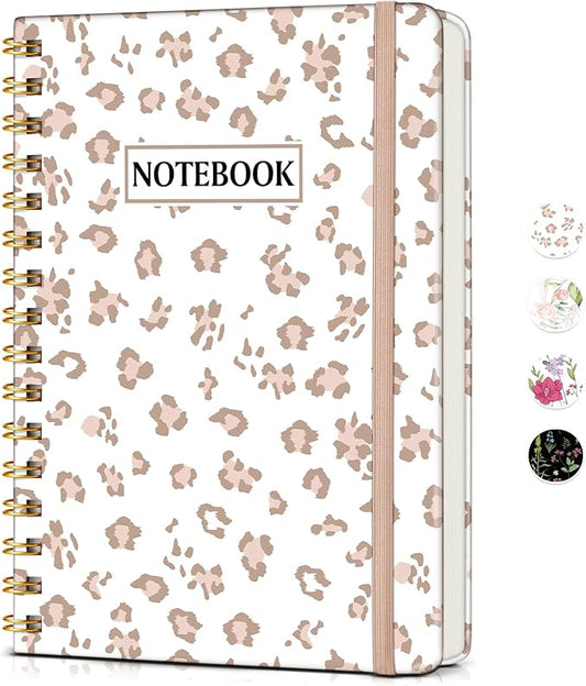 Lined Spiral Journal Notebook for Women, A5 Cute Hardcover Spiral Journals for Work, Note Taking, 150 Numbered Pages 100 GSM College Ruled Spiral Bound Notebook, 5.75" x 8.38", Pink Speckles