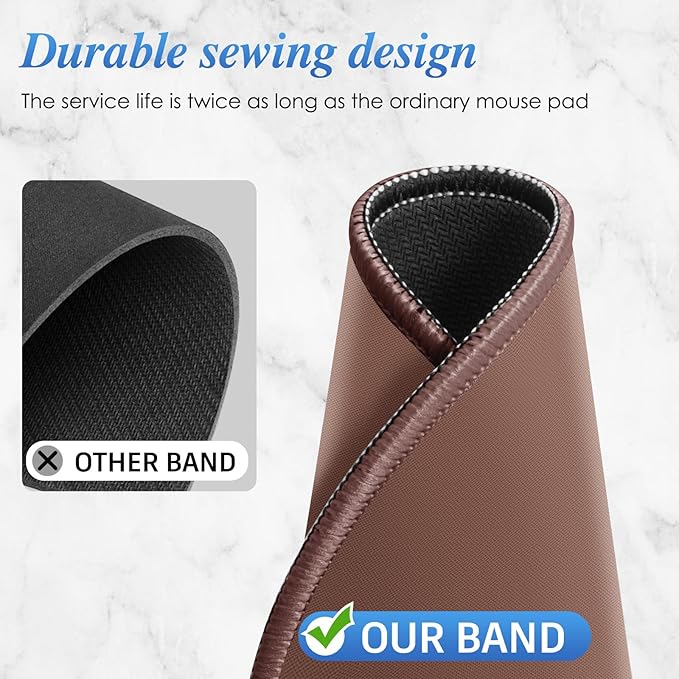 Round Mouse pad, high-end Texture, Sewn Edge Design, Anti-Slip Rubber Base. 8.6 x 8.6 inches (Brown)
