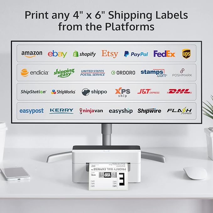 OFFNOVA USB Shipping Label Printer, 4x6 Label Printer for Shipping Packages, High Speed Thermal Printer, Supports ShipStation UPS FedEx Ebay, NO Bluetooth Function