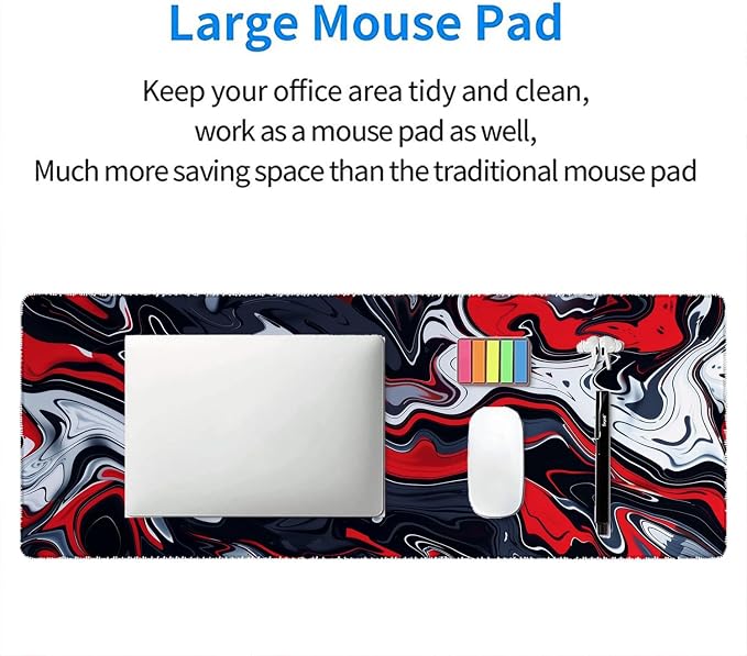 Red Marble Fluid Gaming Mouse Pad Desk Pad Abstract Black White Mousepad XL Large Gaming Mouse Pad Laptop Keyboard Mat Desk Pad Office Home Decor for Women Girl 35.4"x15.7"
