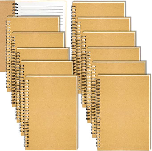 12Pack Spiral Notebook, 5.7x8.3” Small Notebooks for Work 120Page Note Pads | Multipack Blank Kraft A5 College Ruled Notebook Journal Spiral Bound for Writing Lined Notepad for Office School Journaling