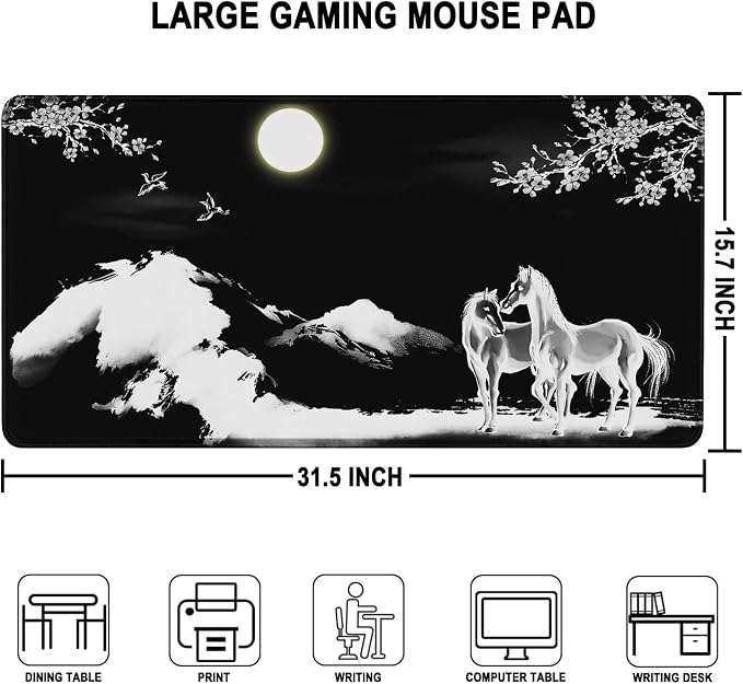 Large Mouse Pad, Waterproof Extra Large Mousepad with Stitched Edges, 31.5" x 15.7" Non-Slip Rubber Base Office Big Long Keyboard Pad for Office Gamer Home XXL, (Horse)