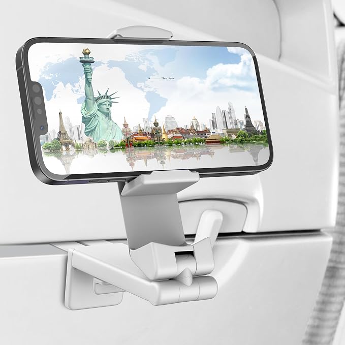 Perilogics Airplane Phone Holder Mount, Plane Travel Essentials (White) | Universal in Flight Phone Stand, Hands Free, Dual 360° Rotatio, Must Haves Airplane Travel Accessory