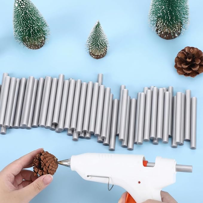 72 Pack 0.43x4 Metallic Silver Hot Glue Sticks Bulk, Hot Melt Glue Sticks for Christmas Cards, Wax Seal Stamp, Decoration, Handmade Arts and Crafts DIY, Car Dent Repair