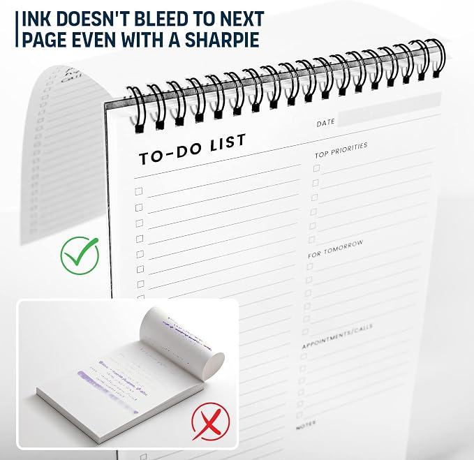 To Do List Notepad with Multiple Functional Sections, Spiral Daily Planner | 6.5 x 9.8" 60 Sheets Daily Task Organizer - Notebook for Work - CheckList Agenda Pad, Note & Todo List Organization Notebooks