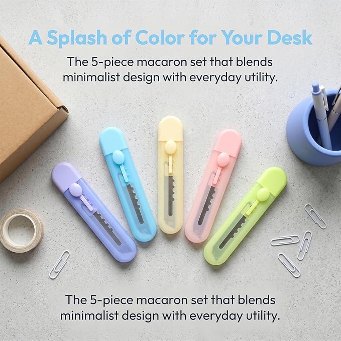 5-Pack Mini Utility Knives Box Cutter,Retractable Box Opener, Package Opener.For DIY,Office,envelopes,packagesand and Home Use.(5 PSC Box Cutter)