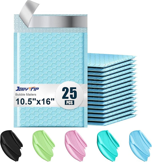 10.5x16 Poly Bubble Mailers #5 Padded Envelopes, 25Pcs Self Seal Mailing Envelopes Bubble Padded Mailers (Light Blue)