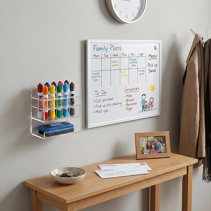 MyGift Dry Erase Marker Holder Wall Mount Clear Acrylic 10 Slot Organizer | Ten Slot Capacity, Easy Access, Wall Mounted Organization, Clear Visibility, Classroom Office Essential, Space Saving Design