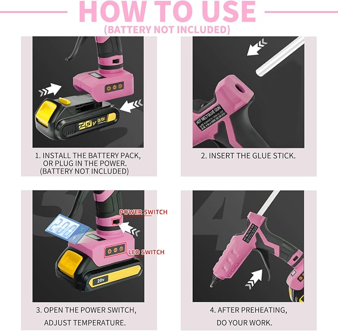 100W Cordless Glue Gun for Dewalt 20V MAX Battery- 20 Full Size Glue Sticks | Digital Temperature Adjustable High Temp Full Size Heavy Duty Hot Glue Gun (Battery Not Include)