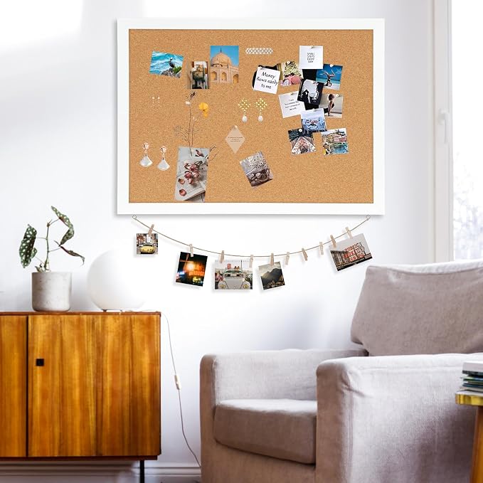 DOLLAR BOSS Double-Sided Bulletin Boards with Linen, 36"x24" Cork Board | Corkboards for Walls, Framed Pin Board, Picture Display Vision Board, For Office Home School, 20 Pushpins 10 Clips