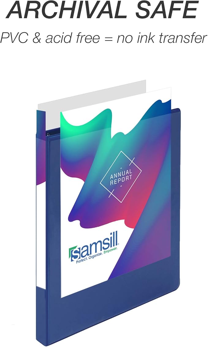 Samsill 4 Pack Durable 0.5 Inch 3 Ring Binders, Round Ring, Clear View Cover for Presentations, Blue