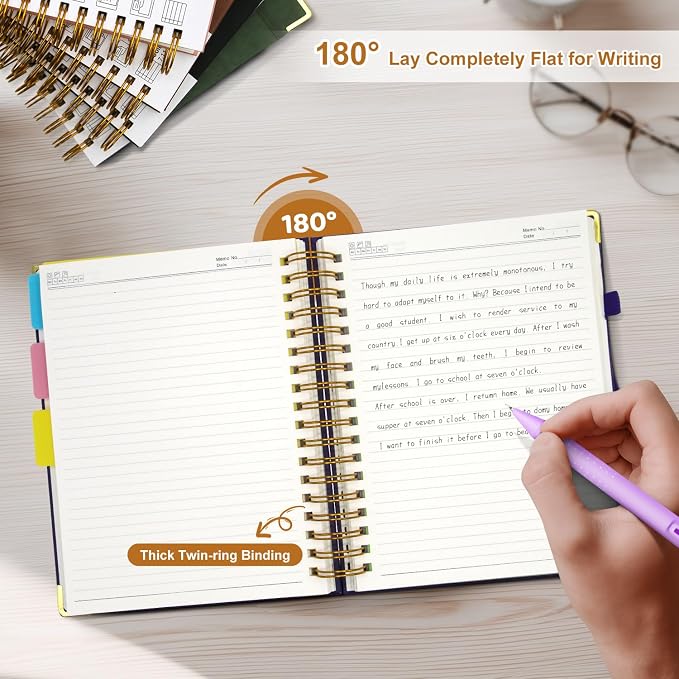 Hardcover Spiral Notebook Journal with Removable Dividers Tabs | 320 Pages, 5 Subject Notebooks College Ruled, 6.2"x8.2" Leather A5 for Work & School, Lined Journal for Women