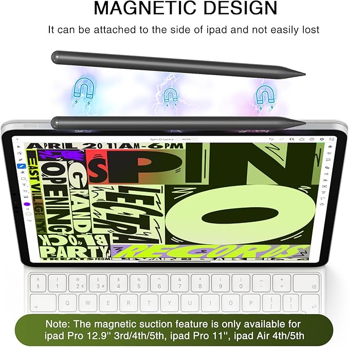 Stylus Pen for iPad 2018-2025, 15 Mins Fast Charging Pencil (1st Generation) with Tilt Sensitivity Magnetic Digital Pens for iPad 6-11, Air 3/4/5/M2/M3, Mini 5/6/7, Pro 11"/12.9"/M4/M5 (Black)