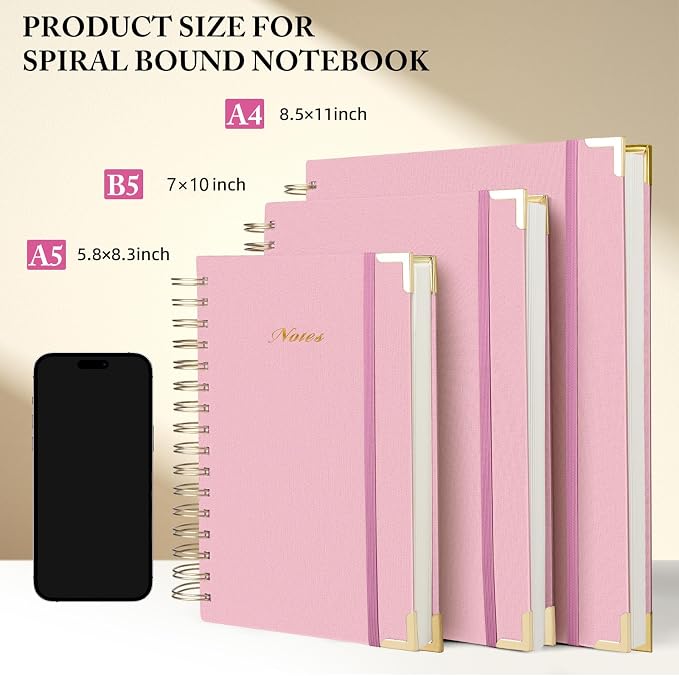 Spiral Notebook Journal, 328 Pages Linen Hardcover College Ruled Notebook, Lined Thick Journals for Women Men, A5 Thick Spiral Journal for Writing, 100GSM Paper, Cute Notebooks for Work School