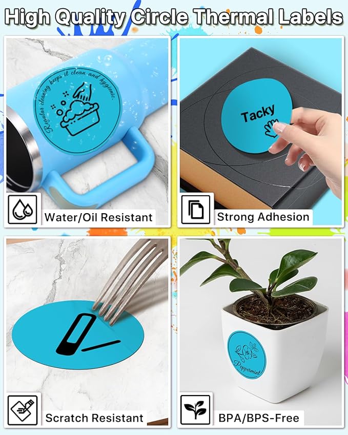 3 Inch (76.2mm x 76.2mm) Round Thermal Printer Label Stickers Self-Adhesive Circle Convenient Multi-Purpose Blank 3" Sticker Roll for Family Classification, Gift Sealing, Blue (500Pcs)
