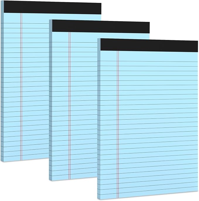 3 Pack Blue Legal Pads 8.5 x 11 Note Pads, Wide Ruled Notepads 8.5 x 11 | Lined Paper Wide Ruled Blue Writing Pads, 30 Sheets Per Note Pad, Micro Perforated Colored Legal Pads for Work/School/Office