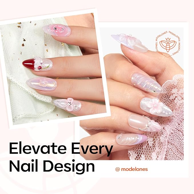 modelones 2Pcs Clear 3D Gel Nail Art, Sculpting Molding Builder Gel Nail Glue for Charms Gems Chrome Powder Rhinestone No Wipe Squeeze Tube DIY & Salon Use