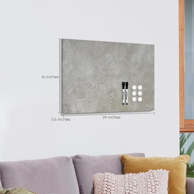 Decorative Magnetic Board for Wall, 24''x18'' Dry Erase Board, Concrete | Magnet Board, Display Board, Wall Mounted, for Home, Office, Kitchen, 2 Markers, 6 Magnets
