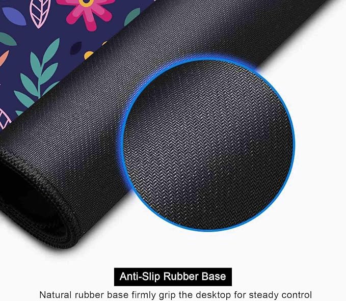 Purple Pink Flowers Desk Mat, Daisy Floral Extended Large Gaming Mouse Pad, Non Slip Rubber Base Stitched Edge Desktop Desk Pad for Computer, Christmas and Thanksgiving Gifts, 31.5 x 11.8 in