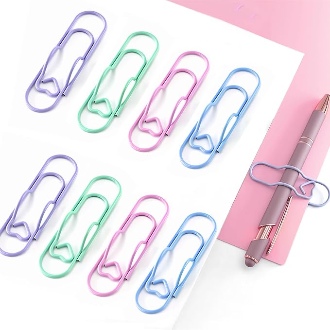 Pastel Heart Pen Holder Clips, 8 Pack Notebook Accessories for Journals | Cute pastel heart pen holder clips keep your pen within reach while adding charm to notebooks, journals, and planners