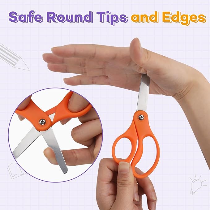 BURVAGY 48 Pack 5" Kids Scissors Safety Children Small Scissors for School | 5 Inch Kid Scissors Bulk Blunt Round Tip Scissors Children Student Scissors for Classroom Kindergarten Age 5-8 Comfort Grip