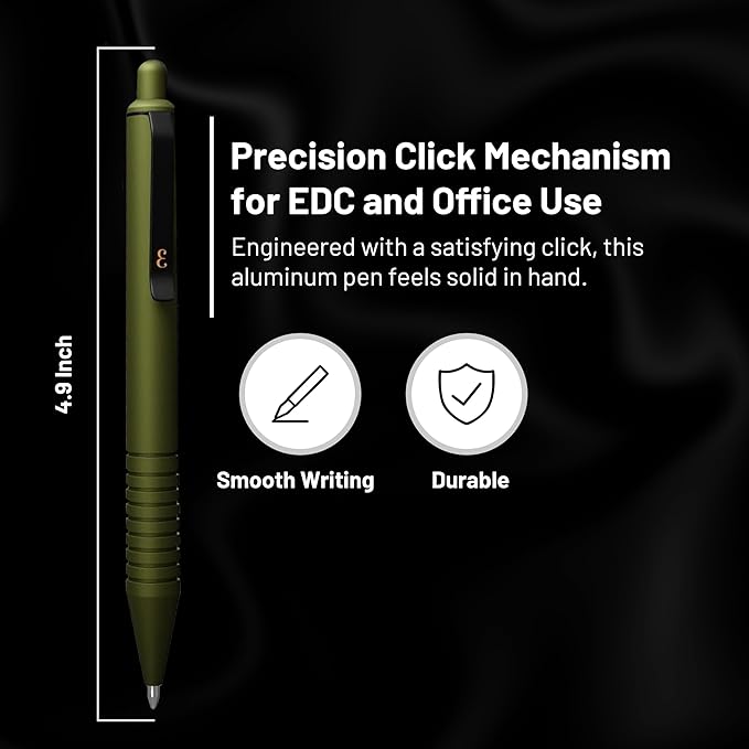 Everyman OD Green Super Matte Mini Click Pen | Compact Refillable 0.7mm Gel Pen with Premium Grip | Pocket-Size Metal EDC Pen for Travel, Office, Journaling & Everyday Writing
