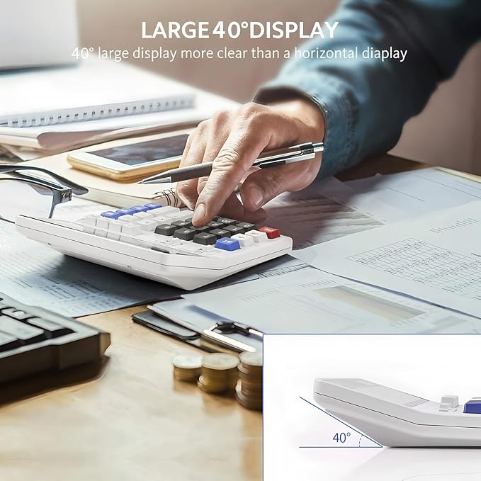 ONXE 12 Digit Desk Calculator,Calculators Desktop with Extra Large 4.9" LCD Display & Big Buttons, Solar & Battery Dual Power, Standard Basic 4 Function Office Calculator for Financial, Home Daily Use