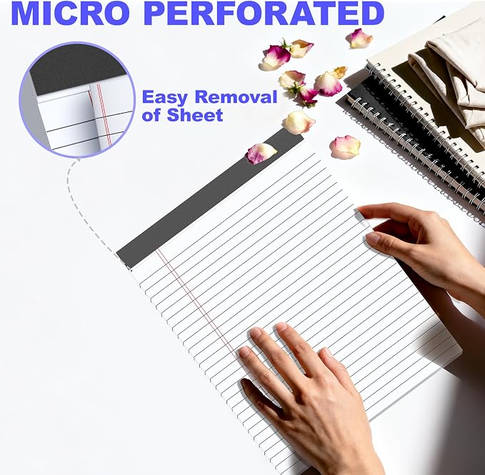 3 Pack White Legal Pads 8.5 x 11 Inch, Wide Ruled Notepads Lined Memo Note Pads, 8.5x11 Inch Micro Perforated Writing Pads 30 Sheets Per Pad for Work Study Daily Note Taking List