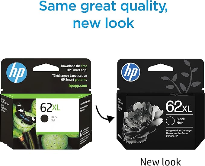HP 62XL Black High-Yield Ink Cartridges | Works with Printer Series: Envy 5540, 5640, 5660, 7640, OfficeJet 5740, 8040, OfficeJet Mobile 200, 250 | Instant Ink Eligible | C2P05AN | Packaging May Vary