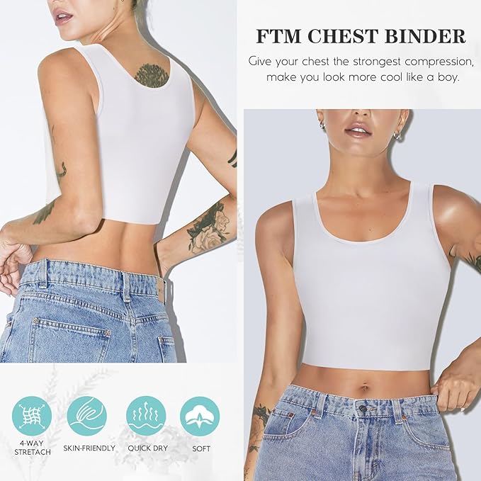 LODAY Women Transgender Tomboy FTM Elastic Chest Binder Bra Pullover Tank Top